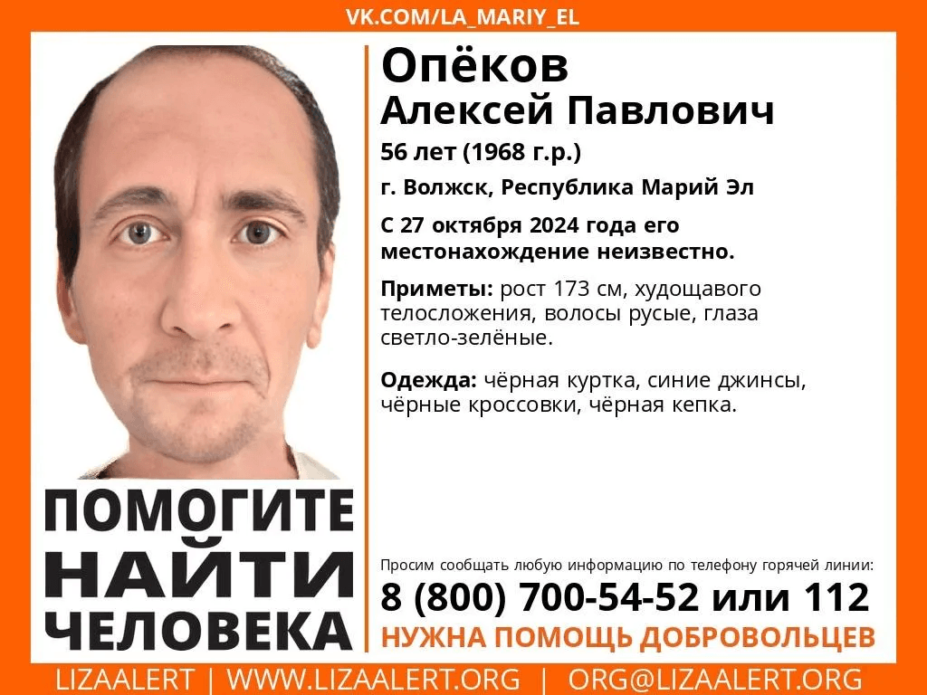 В Волжске разыскивают 56-летнего мужчины с зелеными глазами 