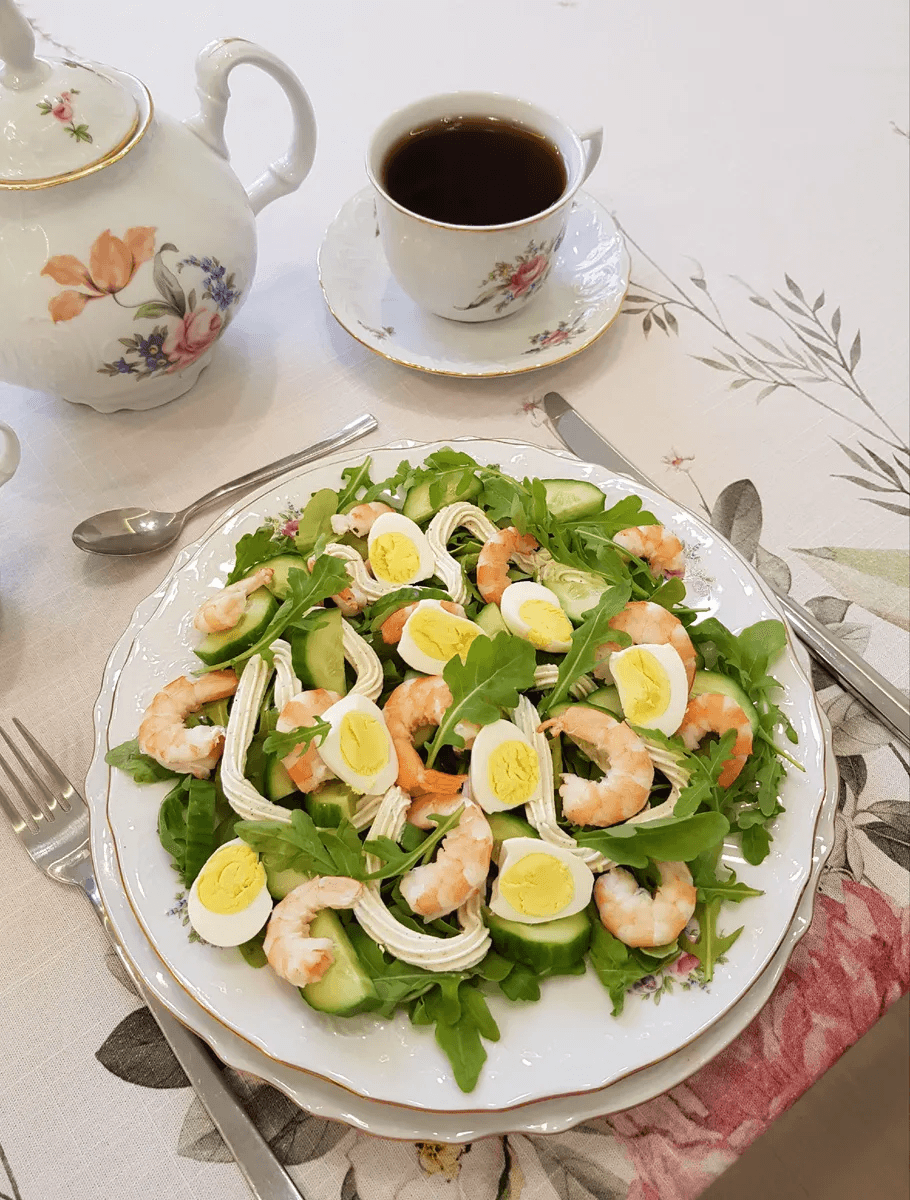 Салат с креветками, огурцами и перепелиными яйцами: рецепт легкого и изысканного салата